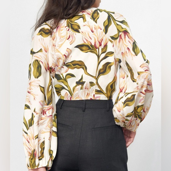 Mara Hoffman Gianna Tie Front Floral Top Cream Multi M - Picture 6 of 8